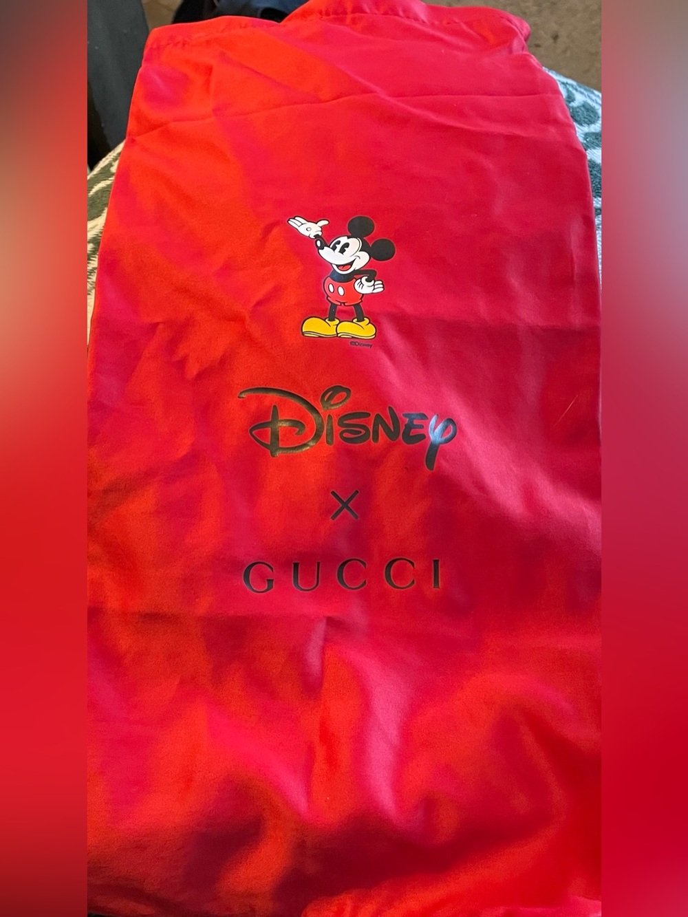 Gucci Red Disney Logo Drawstring Bag